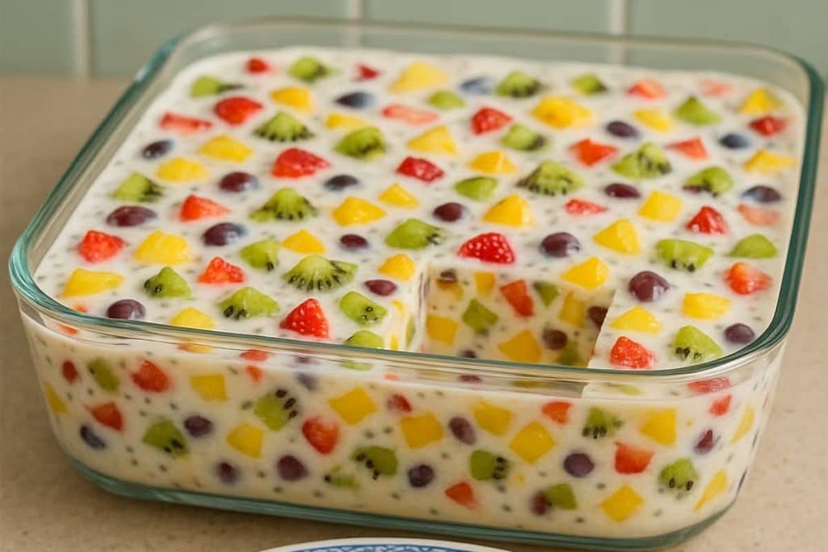 Sobremesa Cremosa de Gelatina com Frutas Tropicais Maravilhosa de Gelar o Coração